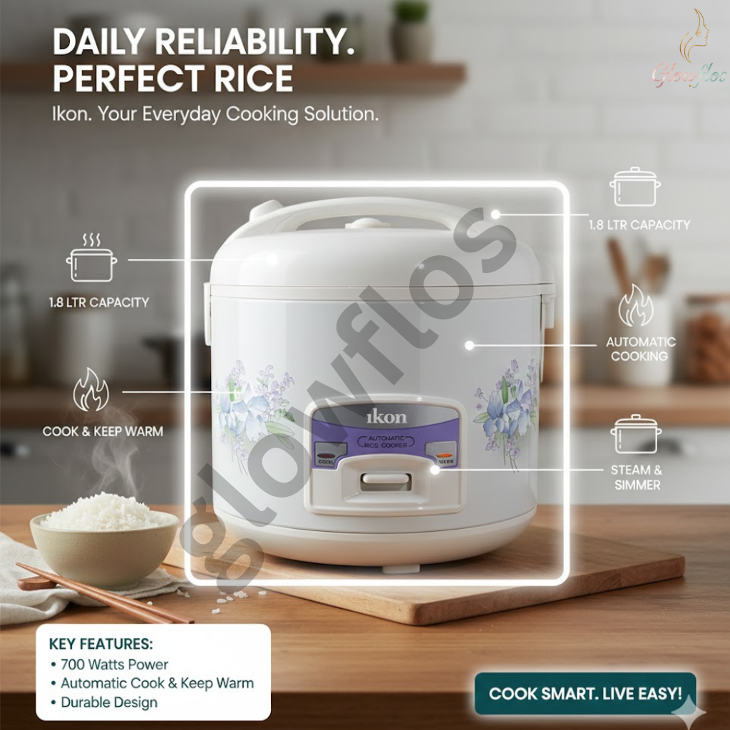 “IKON Rice Cooker IK40-3A 1.8L with non-stick inner pot, keep-warm function, and fast rice cooking.”