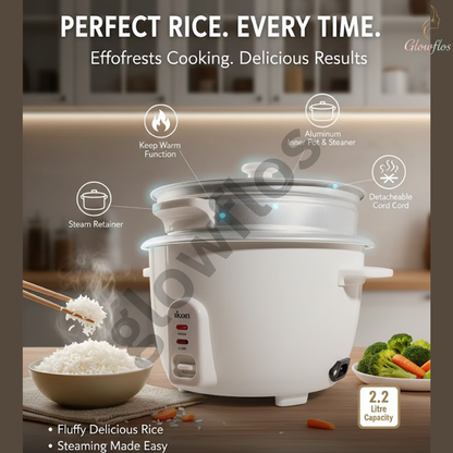 “Ikon Electric Rice Cooker IK50-982A 2.2L with non-stick inner pot, keep-warm function, and large family capacity.”