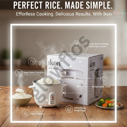 “Ikon Electric Rice Cooker IK50-982A 2.2L with non-stick inner pot, keep-warm function, and large family capacity.”