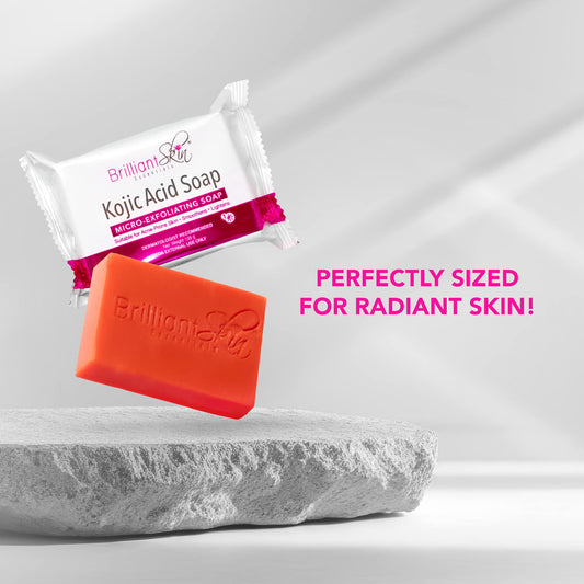 Authentic Brilliant Skin Essentials Kojic Acid Soap Bar for Intense Skin Brightening Dark Spot Removal Acne Control and Face and Body Exfoliating Glass Skin
