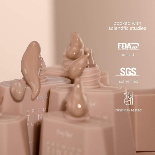 Fairyskin Premium Tinted Sunscreen SPF 50 PA++++ Broad Spectrum Facial Sunblock with Universal Skin Blurring Sheer Coverage Tint and Patented Acne Care for Zero White Cast Soft Matte Glass Skin