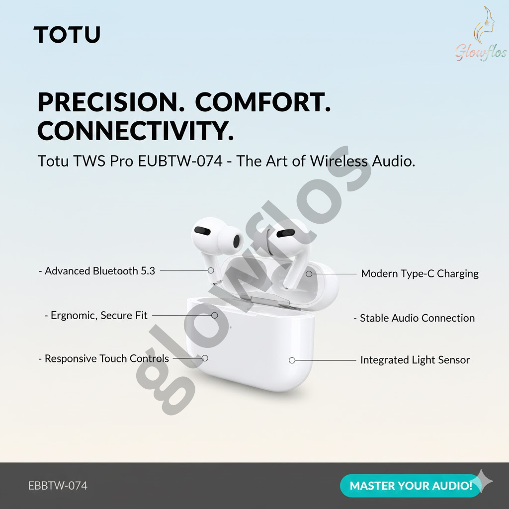 “Totu TWS Earbuds Pro EUBTW-074 wireless Bluetooth earbuds with noise reduction and charging case.”