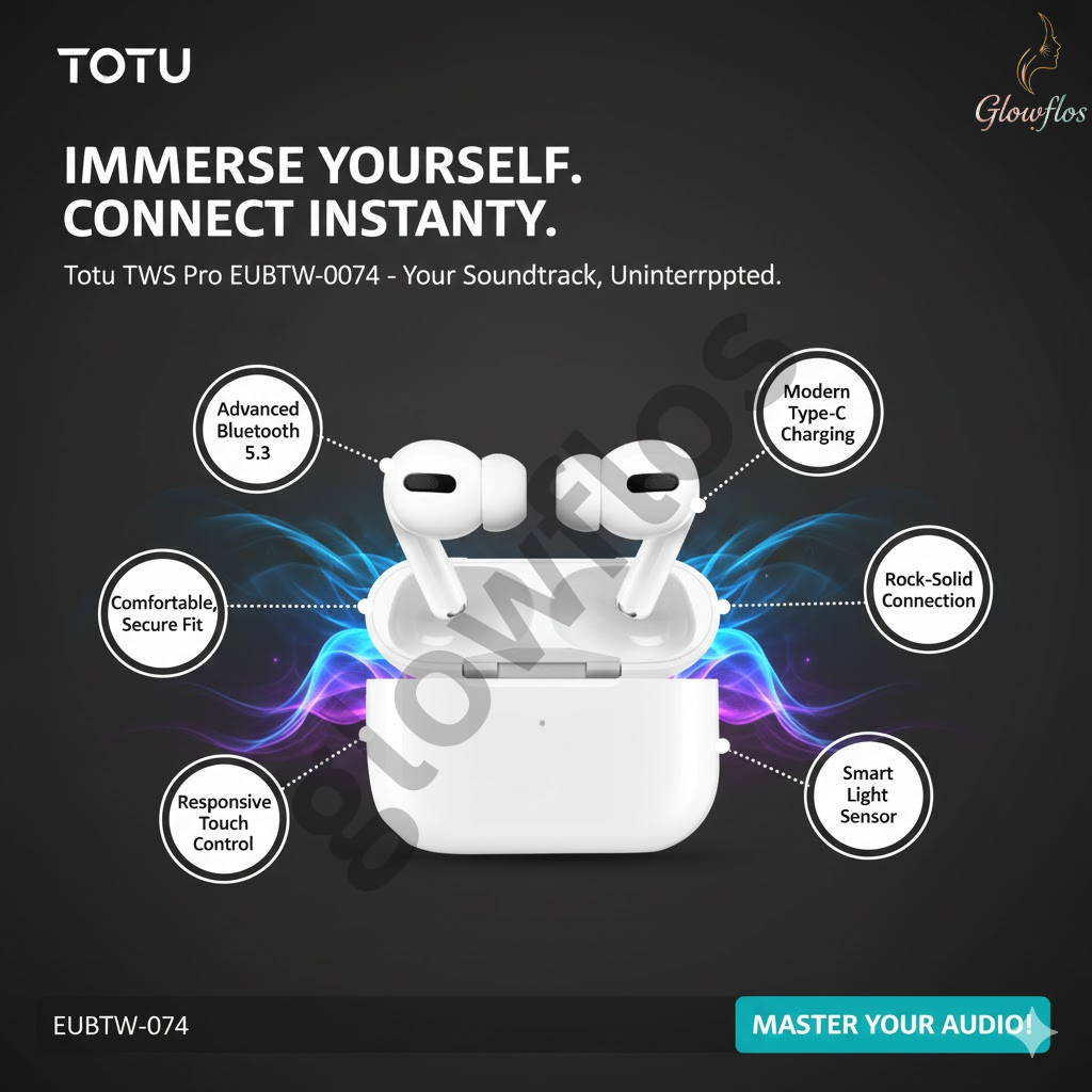 “Totu TWS Earbuds Pro EUBTW-074 wireless Bluetooth earbuds with noise reduction and charging case.”