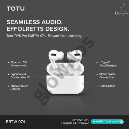 “Totu TWS Earbuds Pro EUBTW-074 wireless Bluetooth earbuds with noise reduction and charging case.”