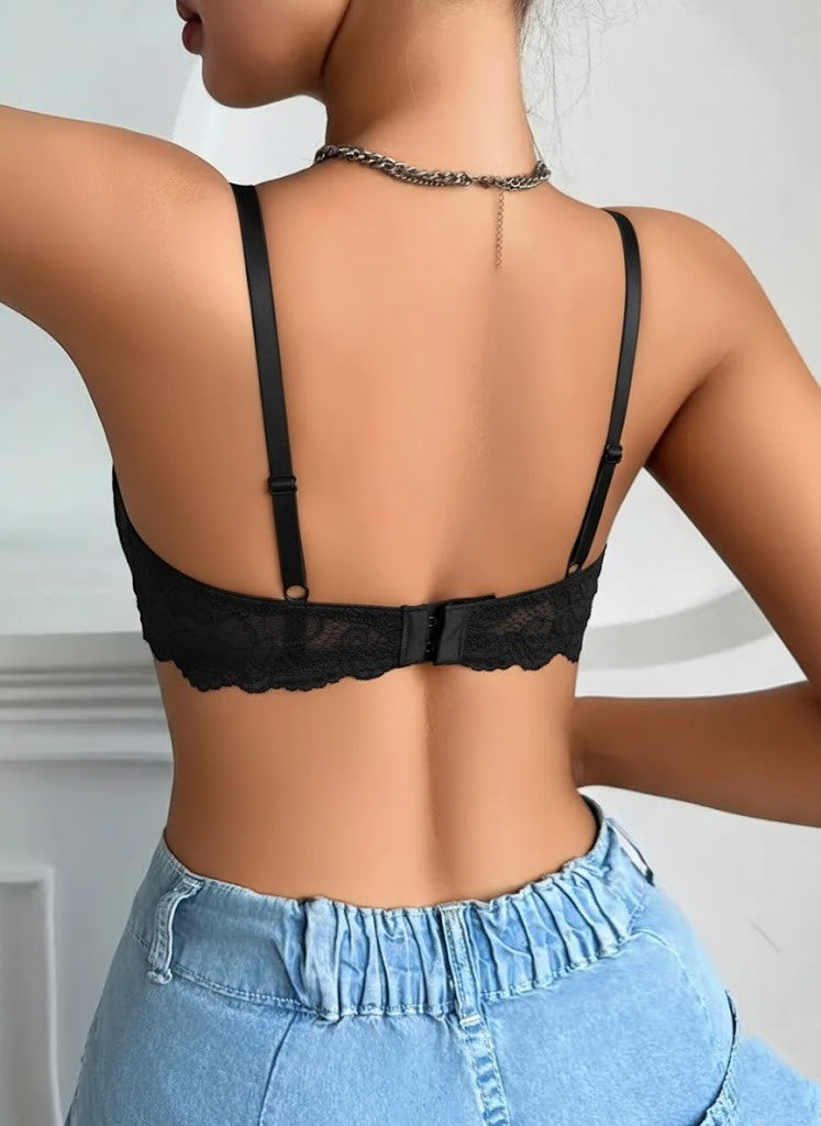 Solid Seamless Floral Lace Underwire Bra