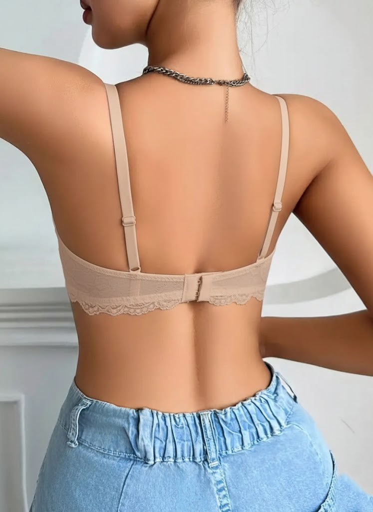Solid Seamless Floral Lace Underwire Bra