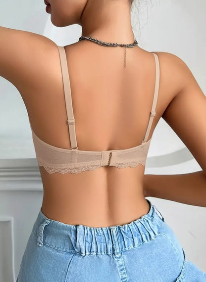 Solid Seamless Floral Lace Underwire Bra