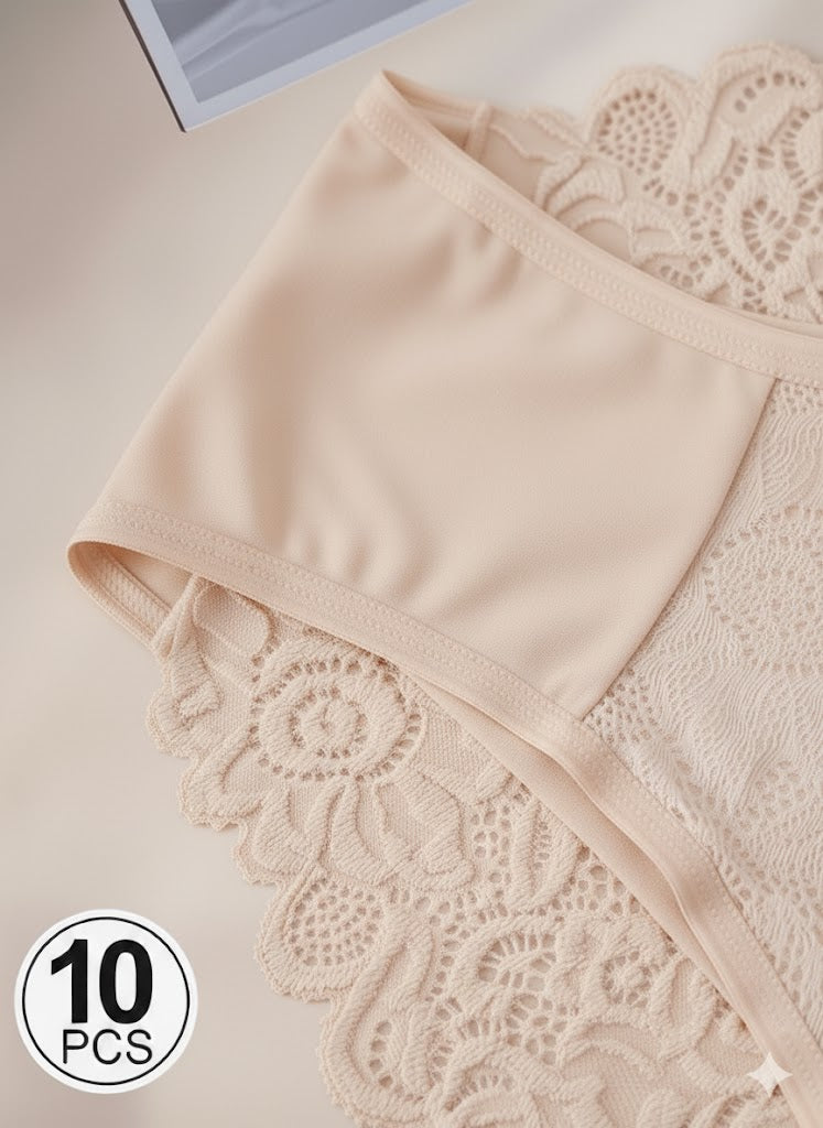 Women'S Floral Lace Briefs  Sexy Mid-Rise Underwear 10 Pcs