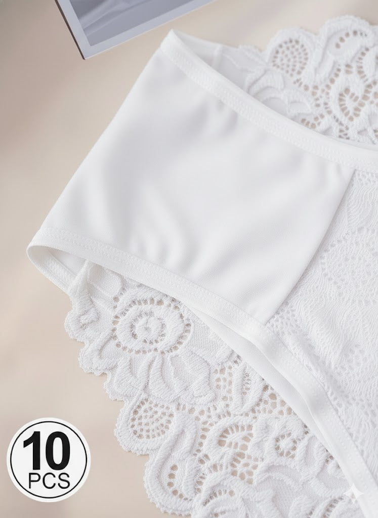 Women'S Floral Lace Briefs  Sexy Mid-Rise Underwear 10 Pcs