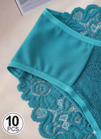 Women'S Floral Lace Briefs  Sexy Mid-Rise Underwear 10 Pcs