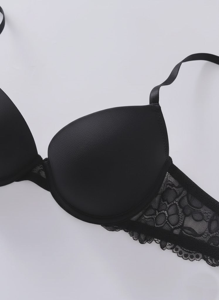 Solid Seamless Floral Lace Underwire Bra