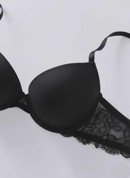Solid Seamless Floral Lace Underwire Bra
