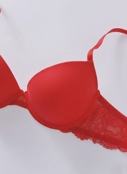 Solid Seamless Floral Lace Underwire Bra