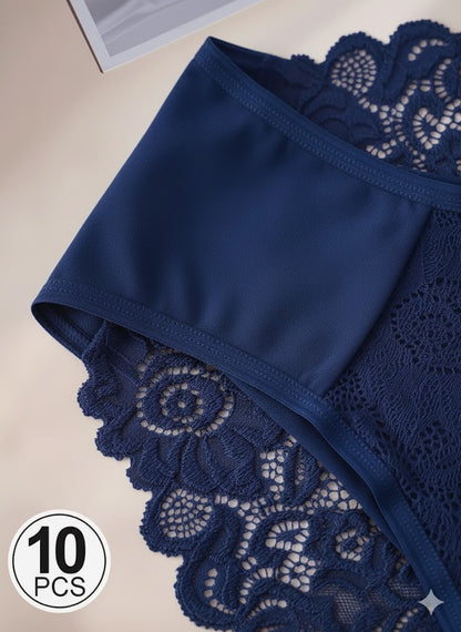 Women'S Floral Lace Briefs  Sexy Mid-Rise Underwear 10 Pcs