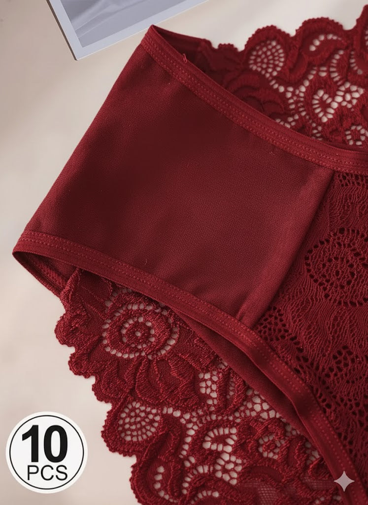 Women'S Floral Lace Briefs  Sexy Mid-Rise Underwear 10 Pcs