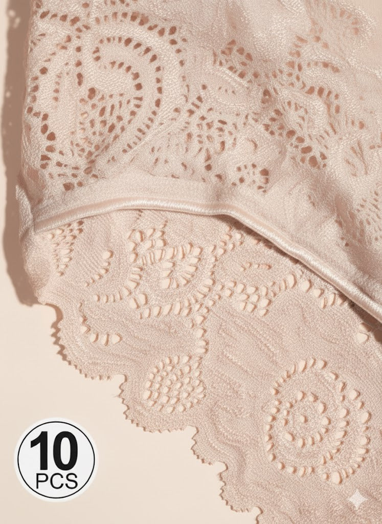 Women'S Floral Lace Briefs  Sexy Mid-Rise Underwear 10 Pcs