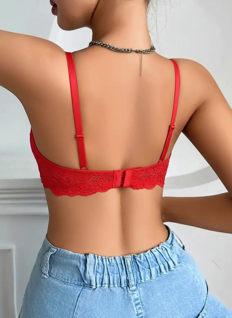 Solid Seamless Floral Lace Underwire Bra